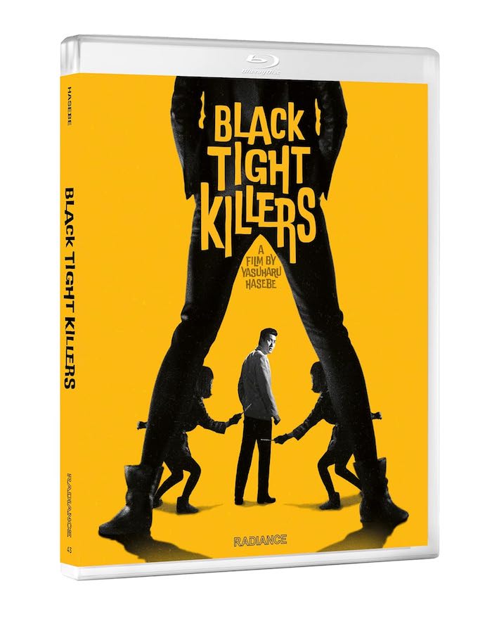 Blu-ray angled packaging shot: “Radiance Films Blu-ray packaging for Black Tight Killers (1966), showing spine design and front cover with striking pop-art imagery.”