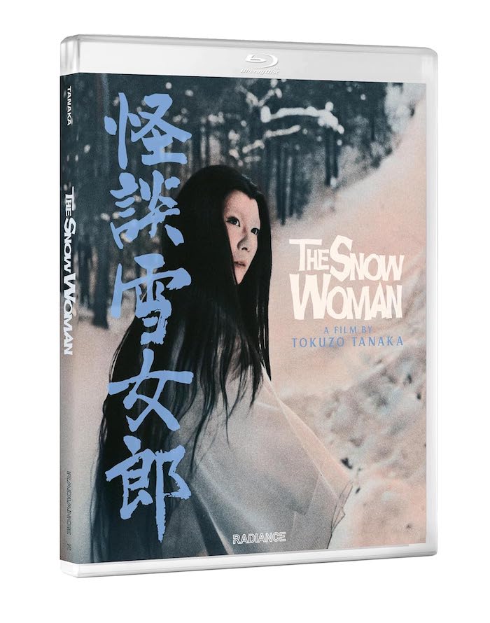 Angled cover – Side-angled view of The Snow Woman (1968) Blu-ray packaging from Radiance Films, highlighting spine and cover artwork.