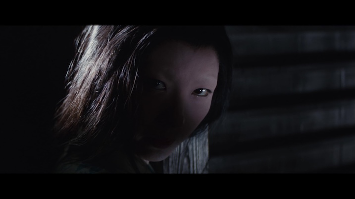 Yuki in darkness – Shadowy close-up of Yuki in The Snow Woman (1968), her pale features emerging from the dark background.