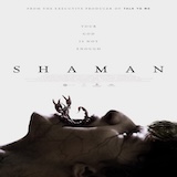 Image 5 (Poster – small): Alternate smaller poster for Shaman (2025) with the same scorpion-mouth design and tagline “Your God is not enough.”